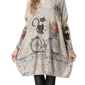 Ella Zhu Long Sleeve Beige Loose Fit Unique Whimsical Sweatshirt Sweater